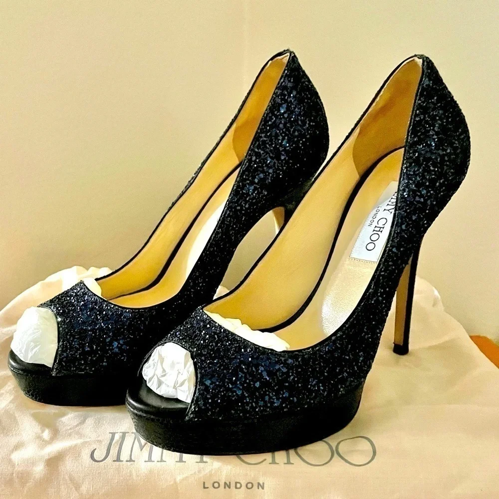 Jimmy Choo Dahlia,  Royal Blue Glitter Pumps in remarkable Condition EU35